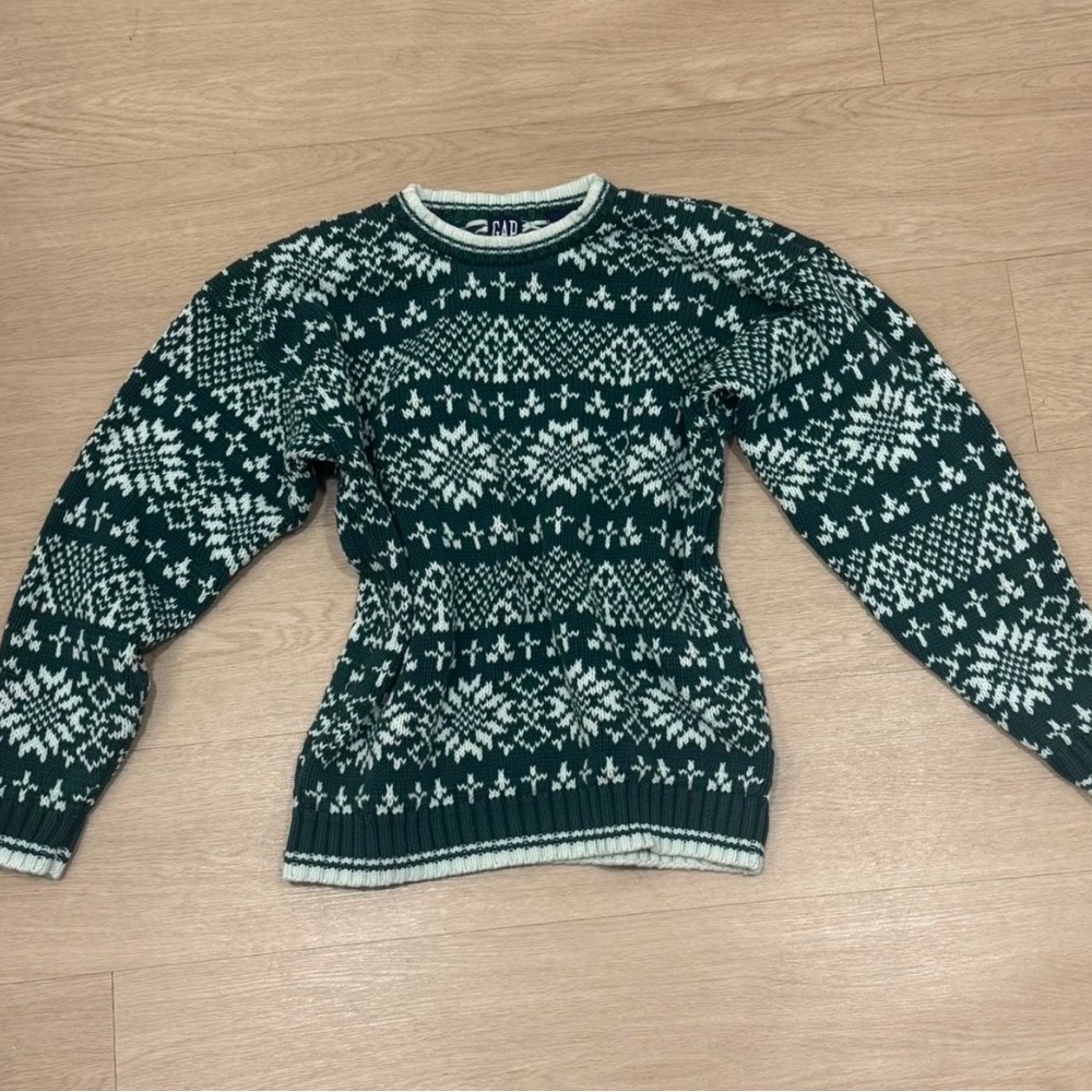 Vintage Gap Cotton Green and white patterned sweater